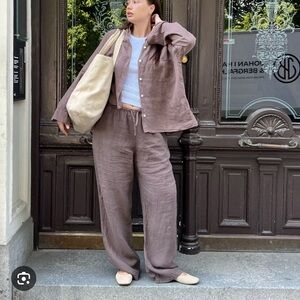 Djerf Avenue Linen Shirt Brown BNWT